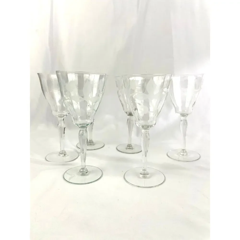 VTG Set of 6 Frosted Floral Liqueur Glasses Stemware Barware‎